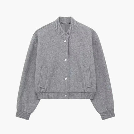 Women’s Cropped Bomber Jacket with Snap Buttons