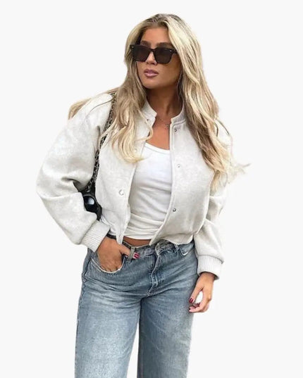 Women’s Cropped Bomber Jacket with Snap Buttons