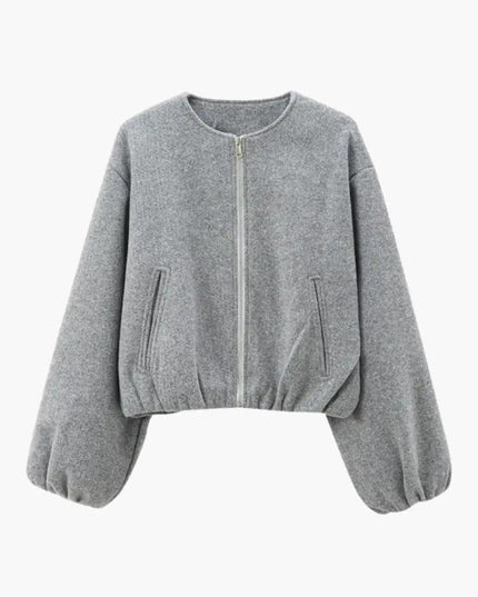 Women’s Cropped Bomber Jacket with Zipper and Elastic Waist