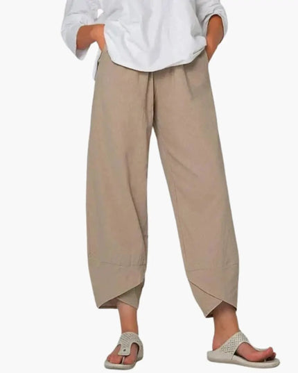Women’s Elastic Waist Tapered Pants Full-Length Everyday Trousers
