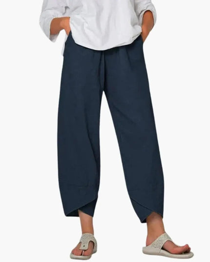 Women’s Elastic Waist Tapered Pants Full-Length Everyday Trousers