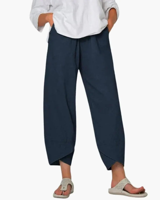 Women’s Elastic Waist Tapered Pants Full-Length Everyday Trousers
