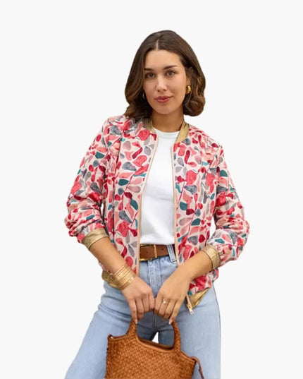 Women’s Everyday Floral Bomber Jacket with Zip Closure