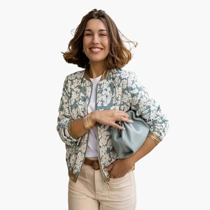Women’s Everyday Floral Bomber Jacket with Zip Closure