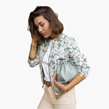 Women’s Everyday Floral Bomber Jacket with Zip Closure