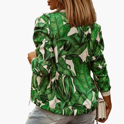 Women’s Fashion Bomber Jacket with Round Collar and Zipper