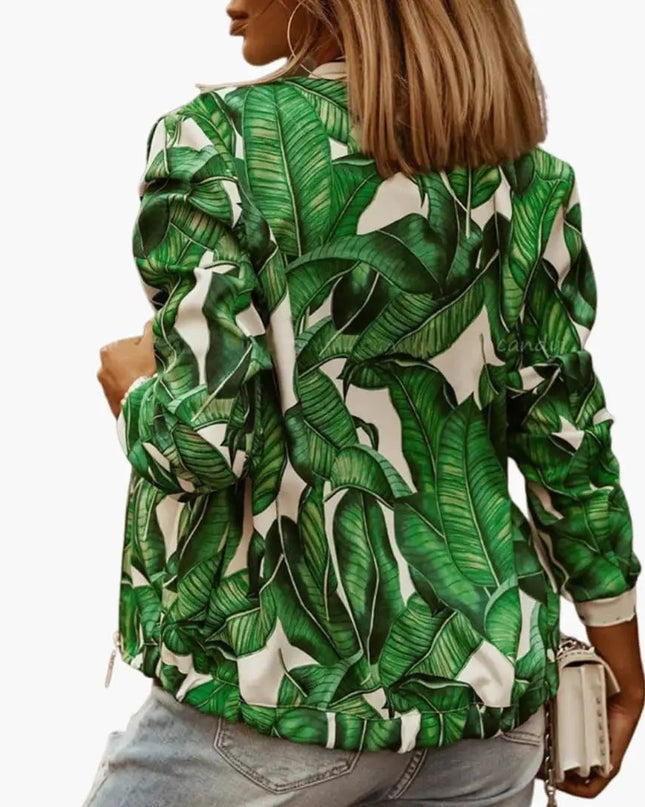 Women’s Fashion Bomber Jacket with Round Collar and Zipper