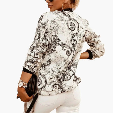 Women’s Fashion Bomber Jacket with Round Collar and Zipper