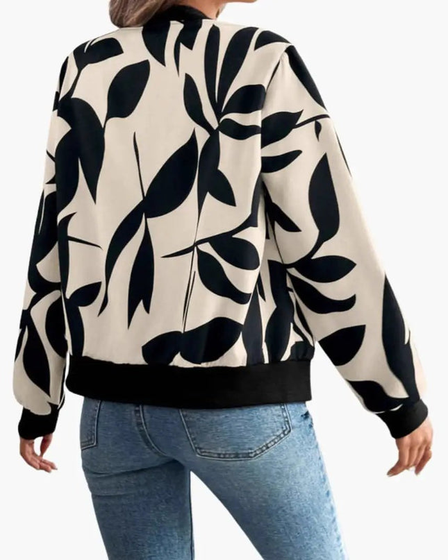 Women’s Floral Bomber Jacket with Zip Front