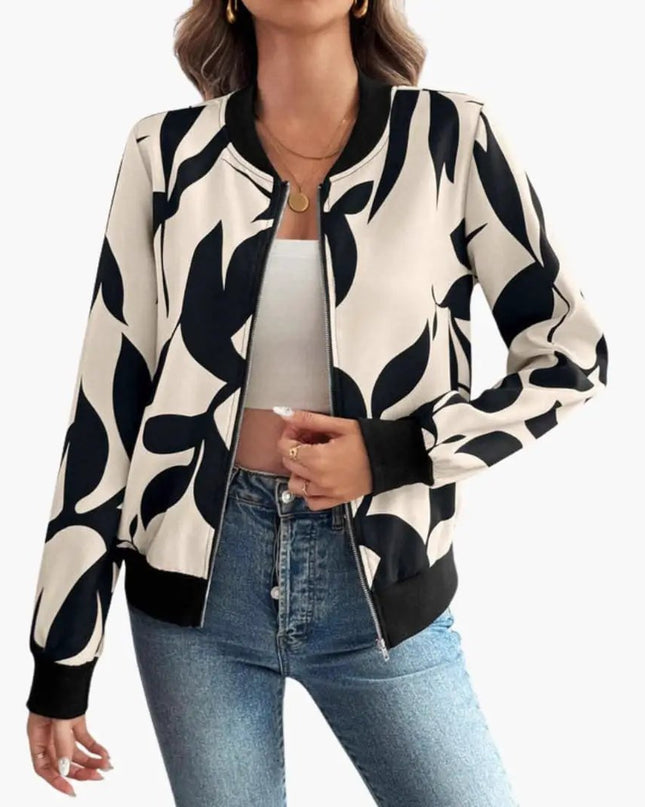 Women’s Floral Bomber Jacket with Zip Front
