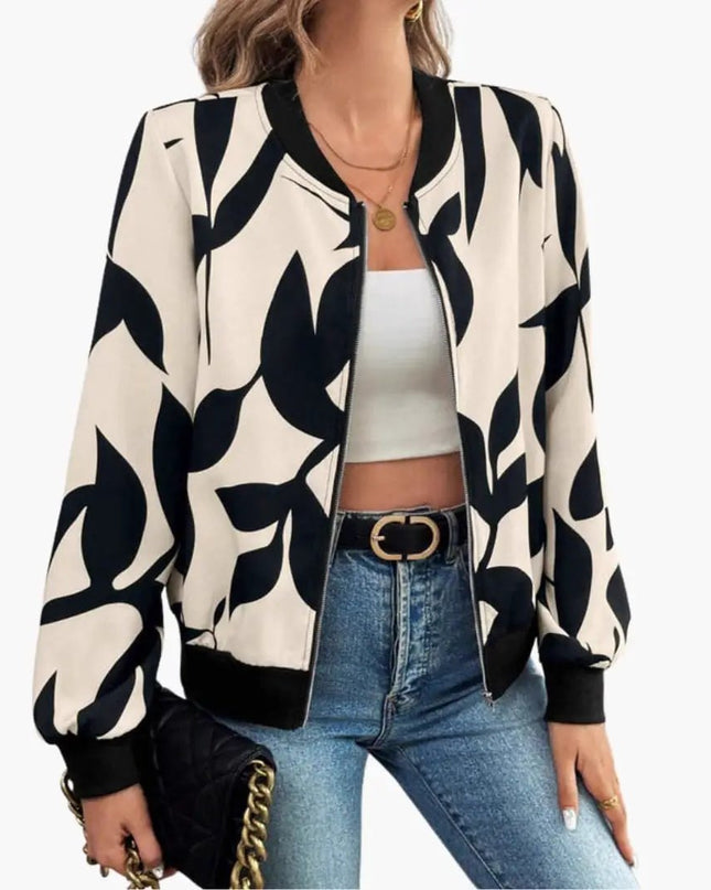 Women’s Floral Bomber Jacket with Zip Front