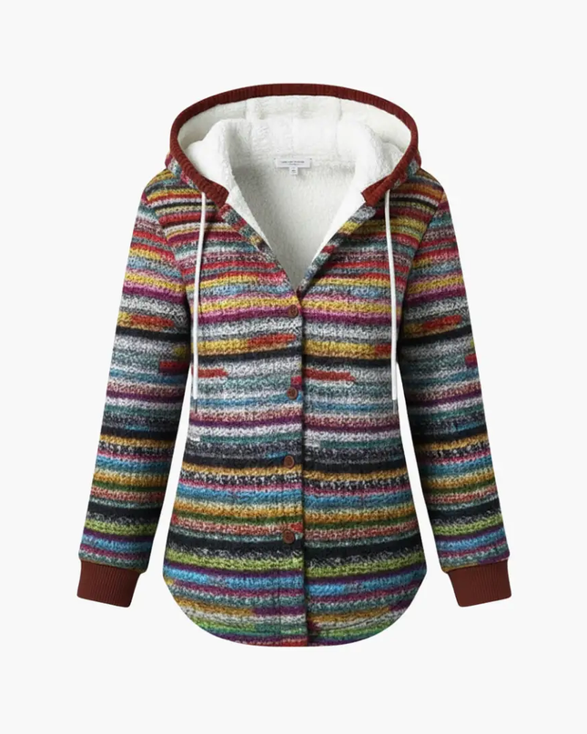 Women’s Hooded Cardigan with Striped Knit