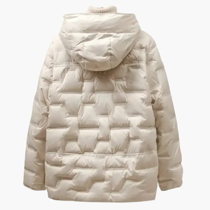 Women’s Hooded Puffer Jacket with Quilted Surface and Front Snap Closure