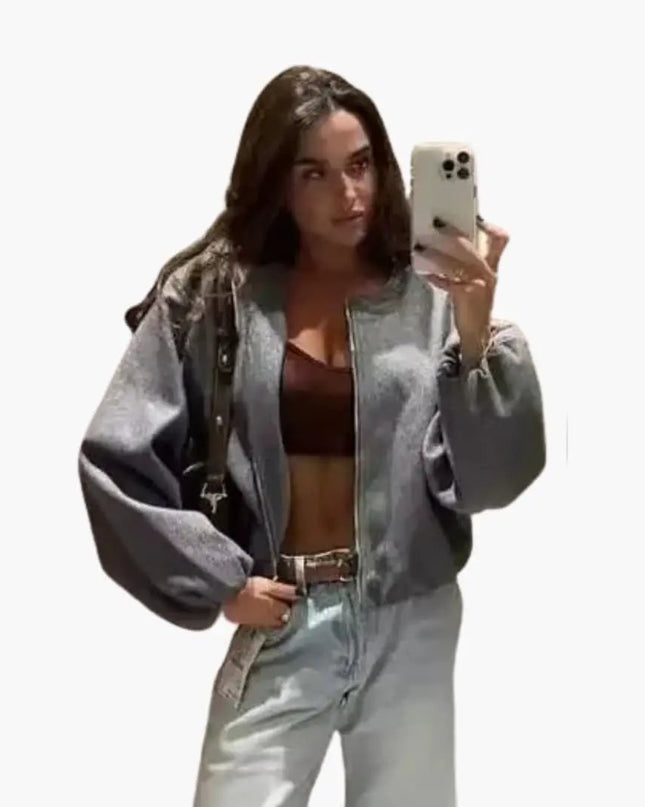 Women’s Jacket with Round Neck and Zipper Closure