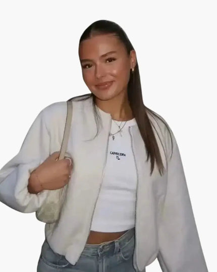 Women’s Jacket with Round Neck and Zipper Closure