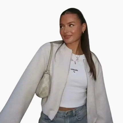 Women’s Jacket with Round Neck and Zipper Closure