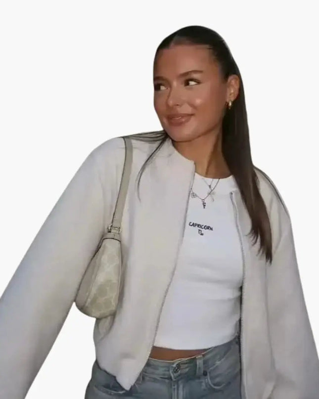 Women’s Jacket with Round Neck and Zipper Closure