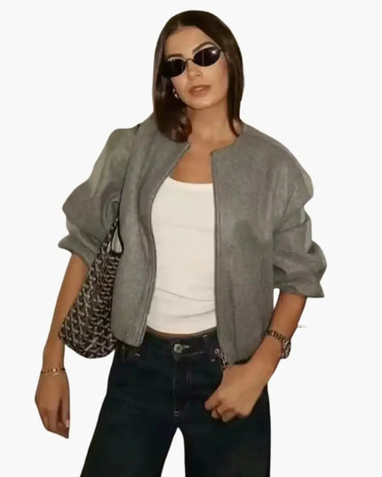 Women’s Jacket with Round Neck and Zipper Closure