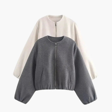 Women’s Jacket with Round Neck and Zipper Closure