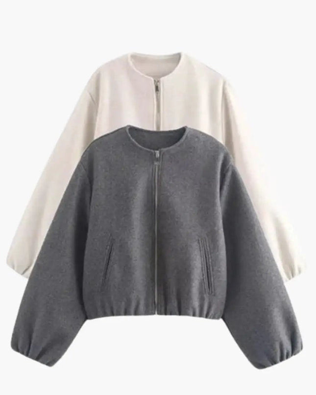 Women’s Jacket with Round Neck and Zipper Closure