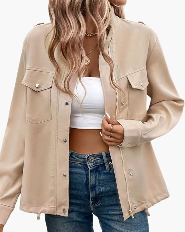 Women’s Jacket with Stand Collar Zip Front and Chest Pockets