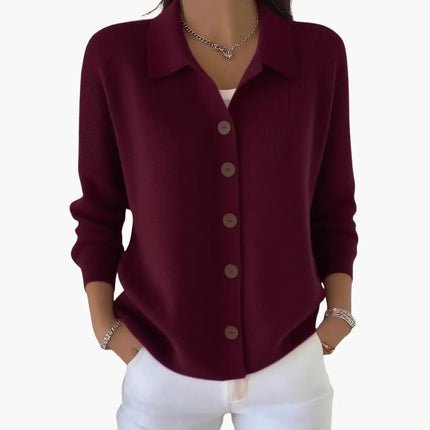 Women's Lapel Collar Cardigan with Button Closure and Textured Knit