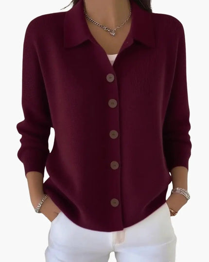 Women's Lapel Collar Cardigan with Button Closure and Textured Knit