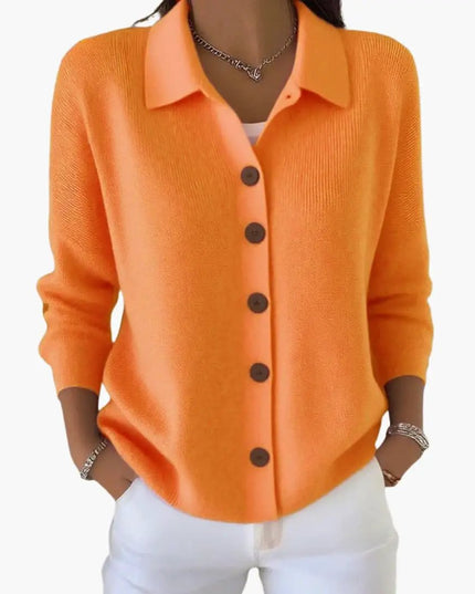 Women's Lapel Collar Cardigan with Button Closure and Textured Knit