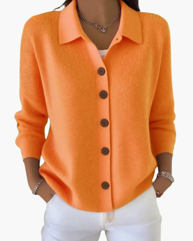 Women's Lapel Collar Cardigan with Button Closure and Textured Knit