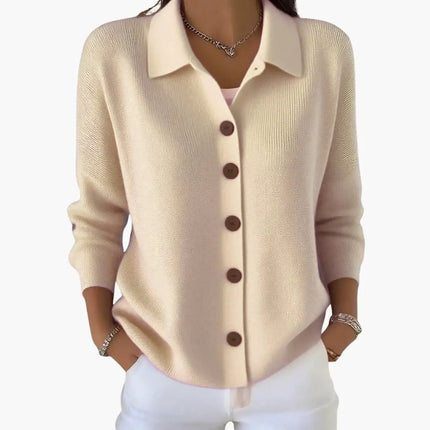 Women's Lapel Collar Cardigan with Button Closure and Textured Knit