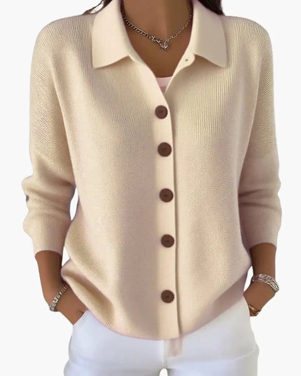 Women's Lapel Collar Cardigan with Button Closure and Textured Knit