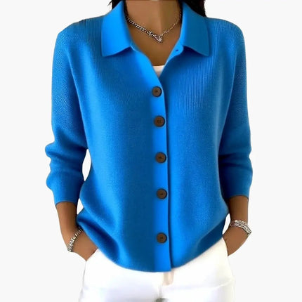 Women's Lapel Collar Cardigan with Button Closure and Textured Knit