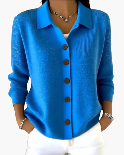 Women's Lapel Collar Cardigan with Button Closure and Textured Knit