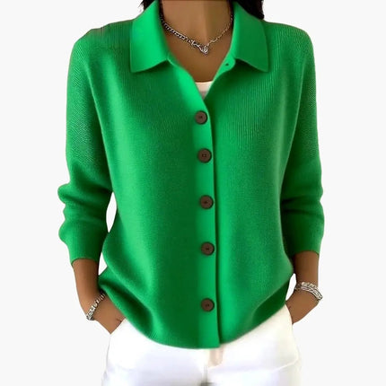 Women's Lapel Collar Cardigan with Button Closure and Textured Knit