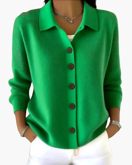 Women's Lapel Collar Cardigan with Button Closure and Textured Knit
