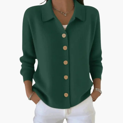 Women's Lapel Collar Cardigan with Button Closure and Textured Knit