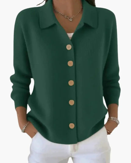 Women's Lapel Collar Cardigan with Button Closure and Textured Knit