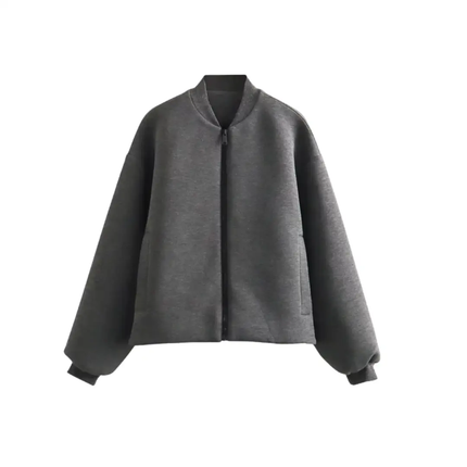 Women’s Long Sleeve Bomber Jacket with Front Zipper