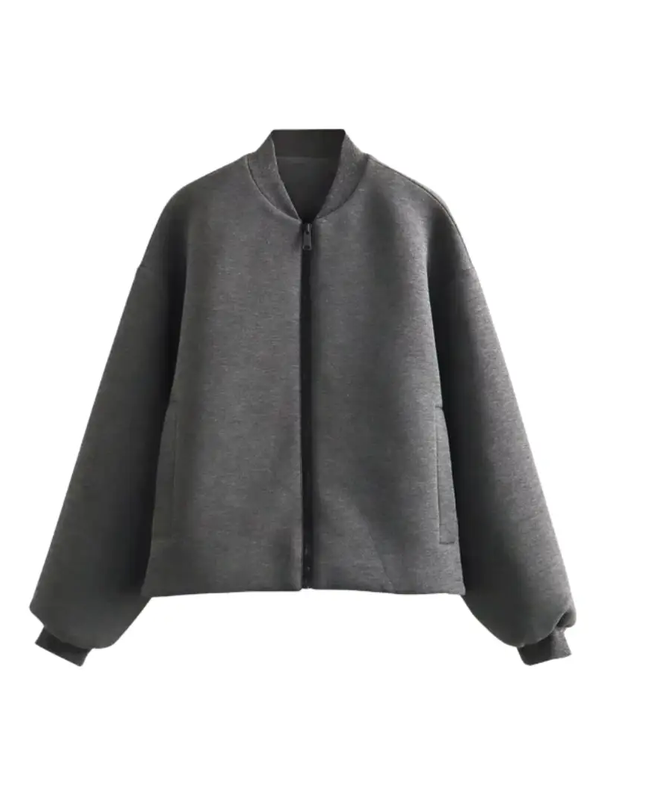 Women’s Long Sleeve Bomber Jacket with Front Zipper