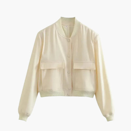 Women's Military-Inspired Bomber Jacket with Elastic Cuffs and Spacious Pockets