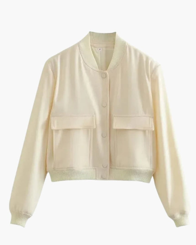 Women's Military-Inspired Bomber Jacket with Elastic Cuffs and Spacious Pockets