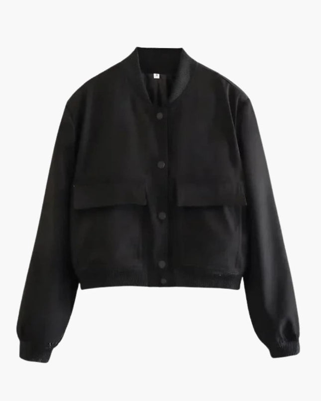 Women's Military-Inspired Bomber Jacket with Elastic Cuffs and Spacious Pockets