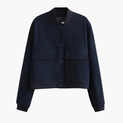 Women's Military-Inspired Bomber Jacket with Elastic Cuffs and Spacious Pockets