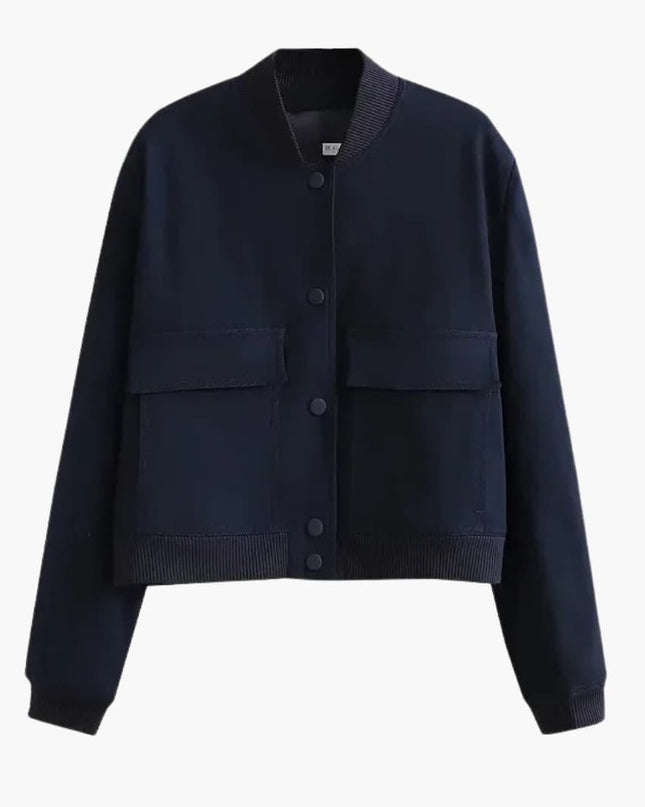 Women's Military-Inspired Bomber Jacket with Elastic Cuffs and Spacious Pockets