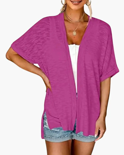 Women's Open Front Cardigan with Short Sleeves - Layering Top