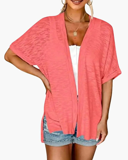 Women's Open Front Cardigan with Short Sleeves - Layering Top