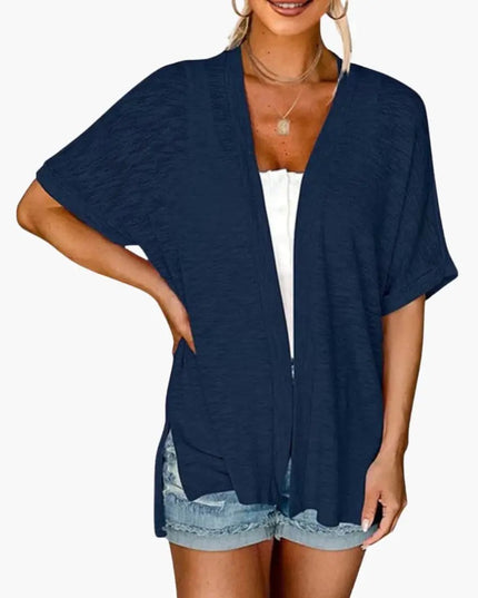 Women's Open Front Cardigan with Short Sleeves - Layering Top