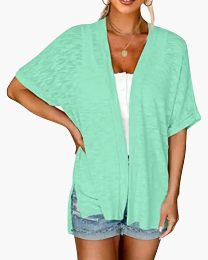 Women's Open Front Cardigan with Short Sleeves - Layering Top