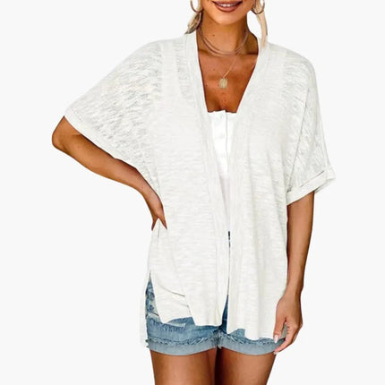 Women's Open Front Cardigan with Short Sleeves - Layering Top