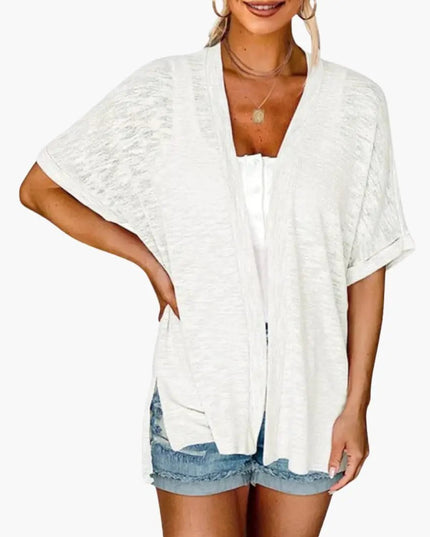 Women's Open Front Cardigan with Short Sleeves - Layering Top